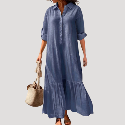 Linen Tiered Maxi Shirt Dress