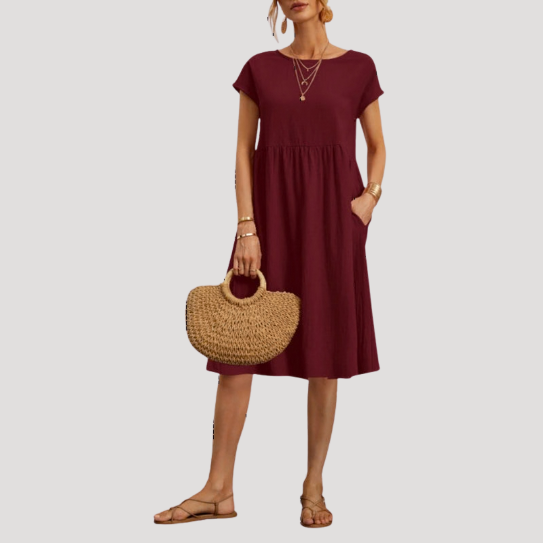 Comfortable Shift Day Dress with Gathered Waist