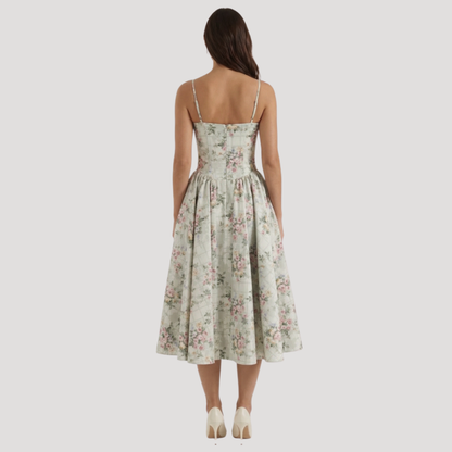 Floral Corset Midi Dress – Fitted Summer Party Dress