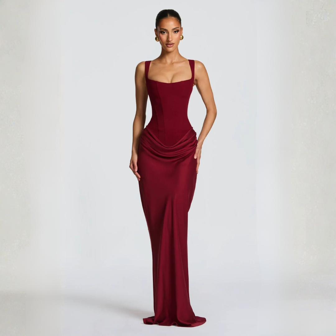 Elegant Square Neck Draped Maxi Dress for Evening Events