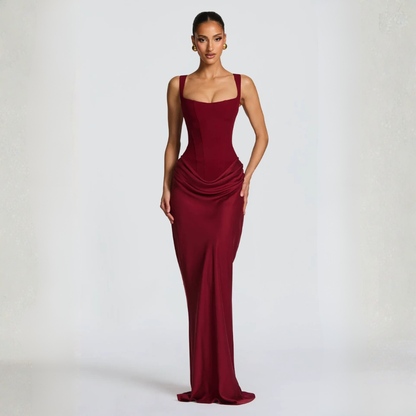 Elegant Square Neck Draped Maxi Dress for Evening Events