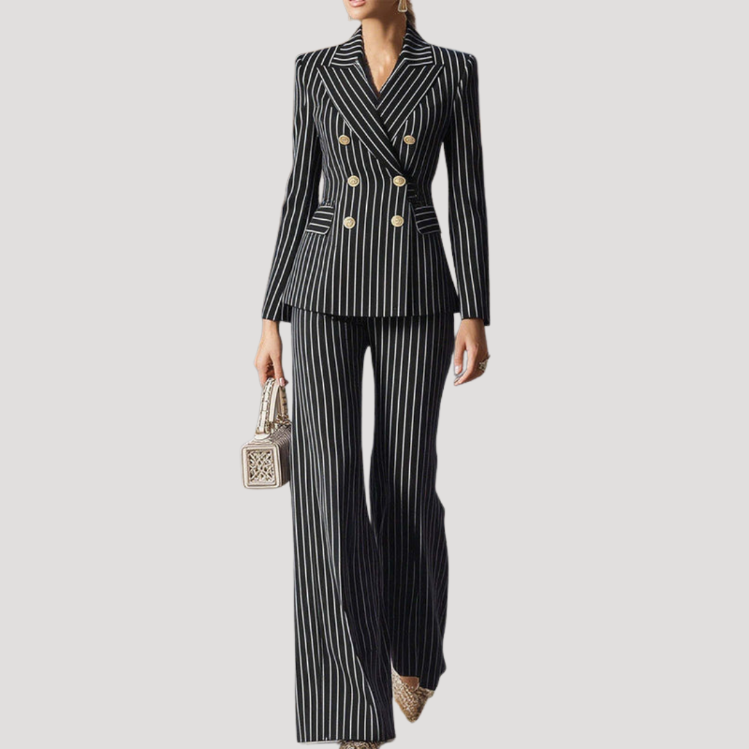 Women’s Double Breasted Elegant Pinstripe Trouser Suit