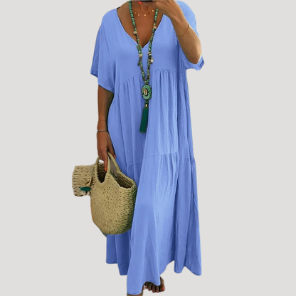 Boho V-Neck Tiered Maxi Dress for Holiday and Beach Days