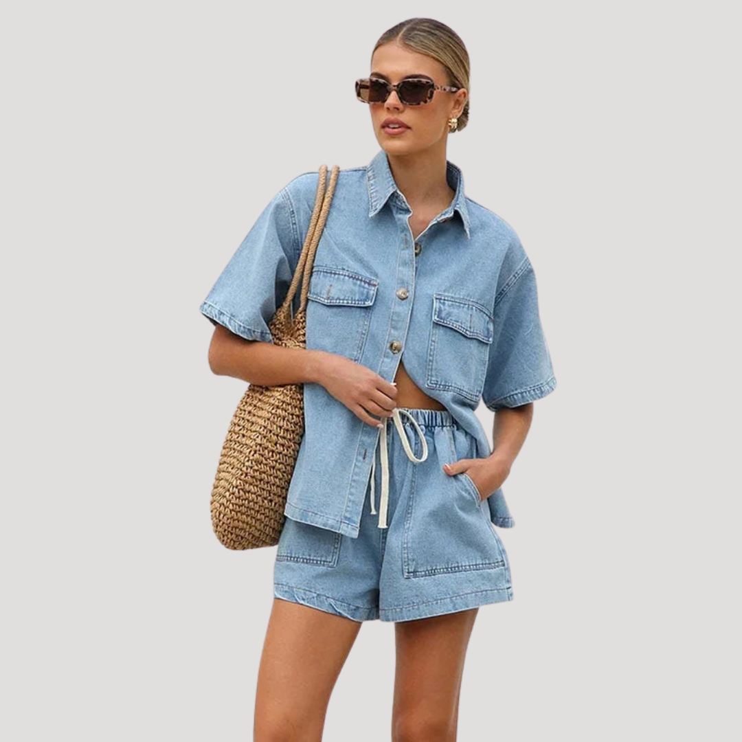 Women’s Denim Shirt and Shorts Co-Ord Set