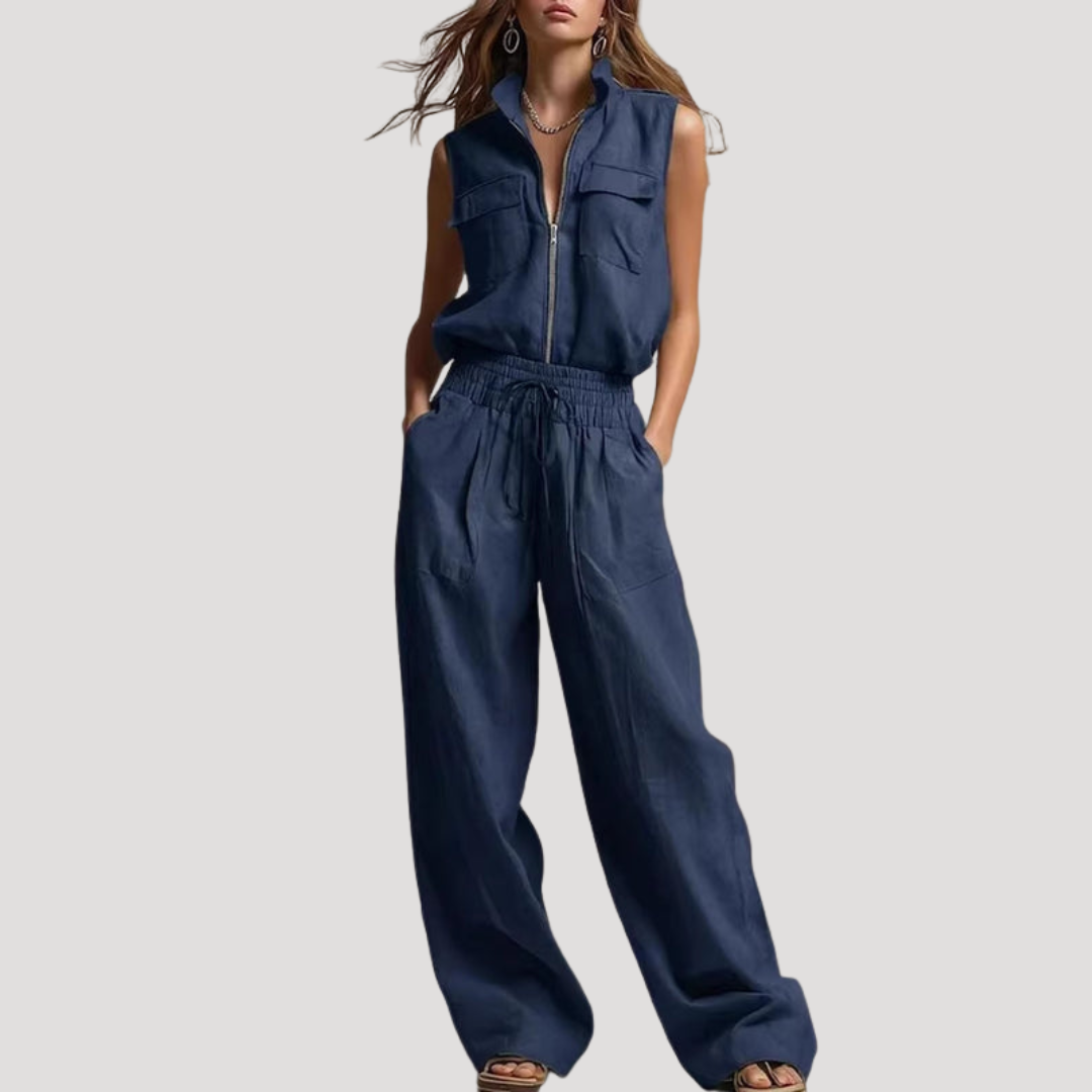 Women’s Summer Comfort Zip Front Co Ord Trouser Set