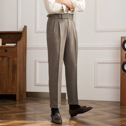 Cambridge Houndstooth Straight Pleated Trousers