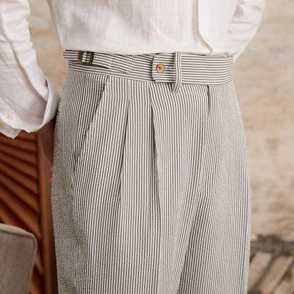 Double pleated straight seersucker trousers Cannes