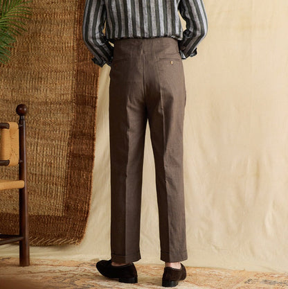 Semplice Trousers in Linen Blend with Double Pleat and Straight Cut