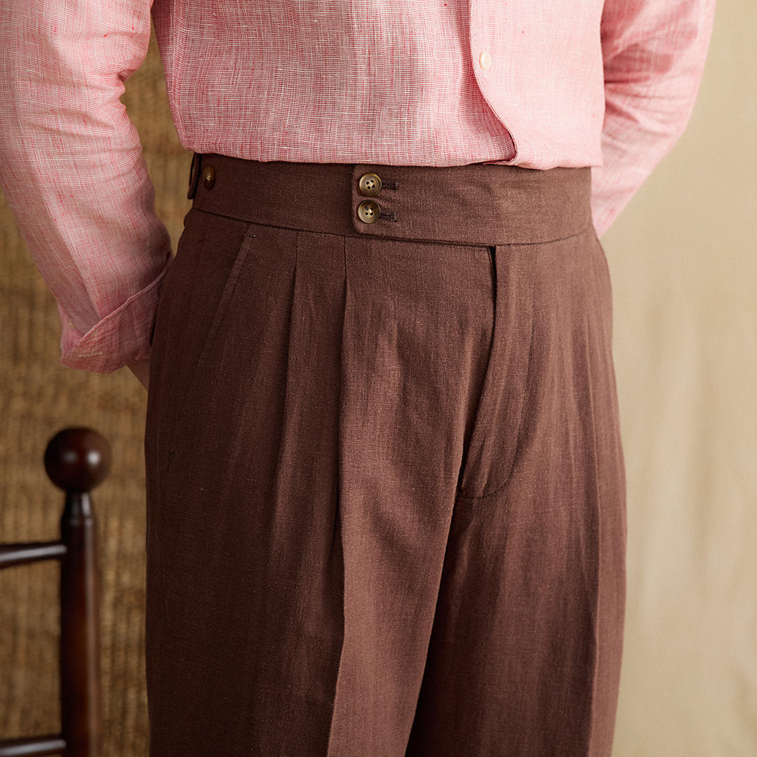 Portofino Double Pleat Straight-Leg Linen Trousers