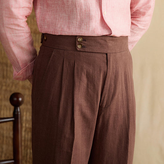 Portofino Double Pleat Straight-Leg Linen Trousers