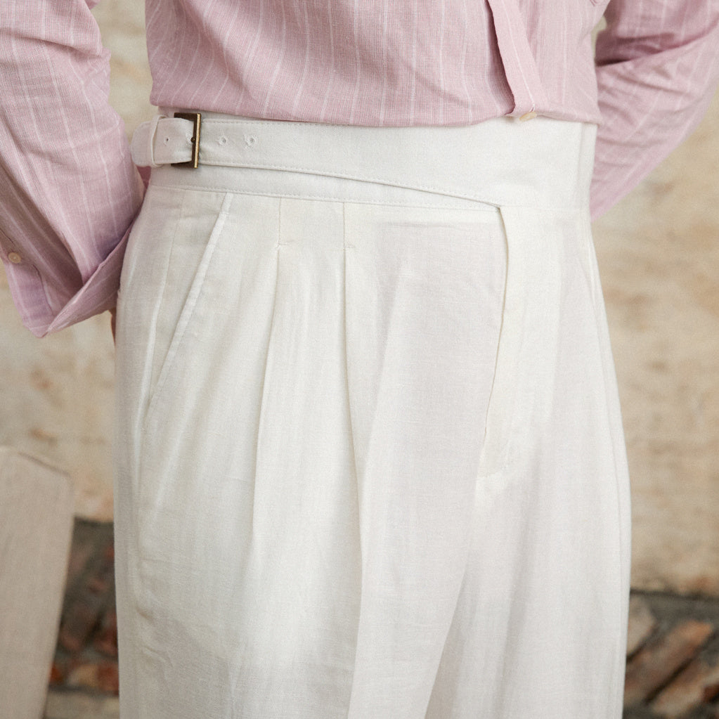 Straight Trousers with Double Pleats in Napolitana Linen Blend