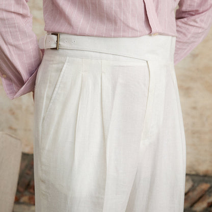 Straight Trousers with Double Pleats in Napolitana Linen Blend