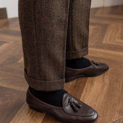 Herringbone Wool Blend Suit Trousers "Winchester"