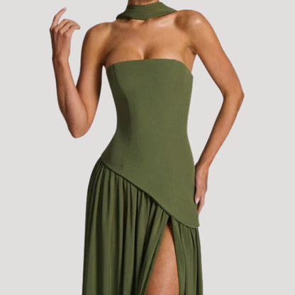 Elegant Strapless Pleated Maxi Dress for Prom and Evening Events