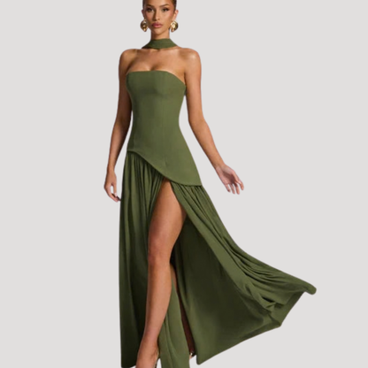 Elegant Strapless Pleated Maxi Dress for Prom and Evening Events