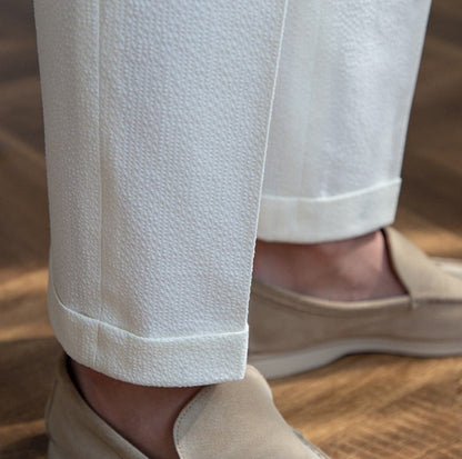 Double Pleat Airy Seersucker Trousers Positano