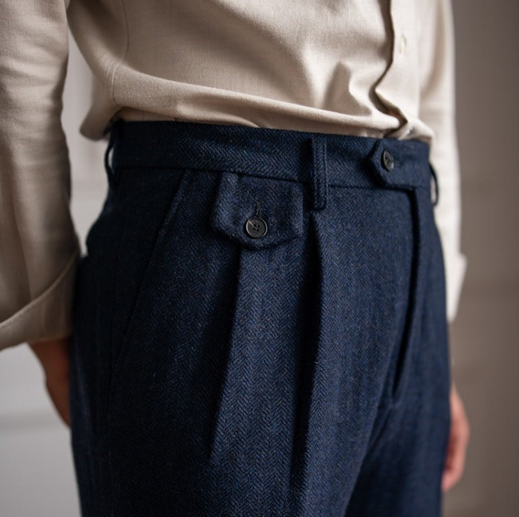 Herringbone Wool Blend Suit Trousers "Winchester"
