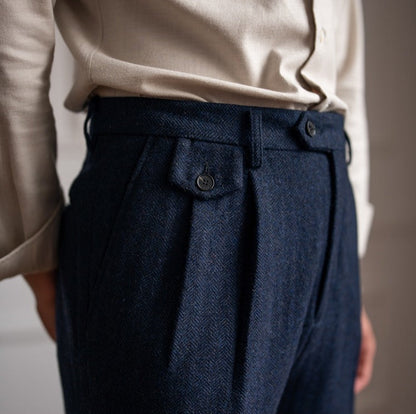Herringbone Wool Blend Suit Trousers "Winchester"