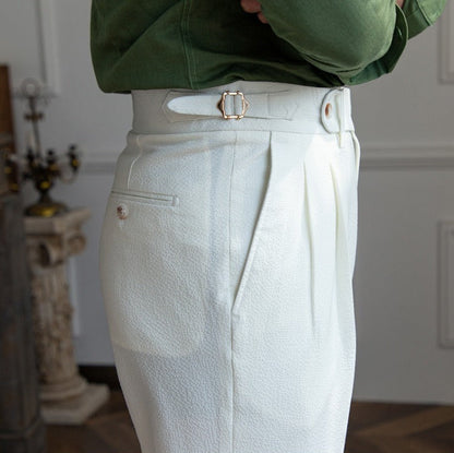 Double Pleat Airy Seersucker Trousers Positano