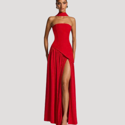 Elegant Strapless Pleated Maxi Dress for Prom and Evening Events