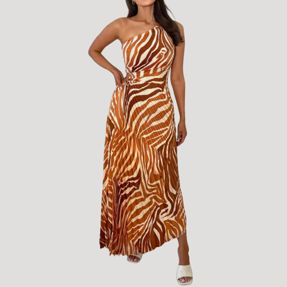 One Shoulder Floral Maxi Holiday Dress