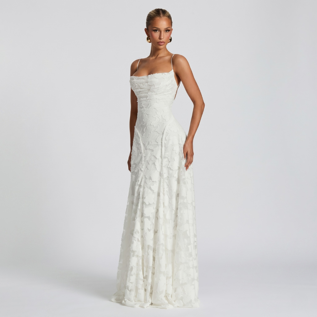 Women’s Elegant A-Line Lace Maxi Dress for Evening Events