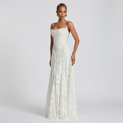 Women’s Elegant A-Line Lace Maxi Dress for Evening Events
