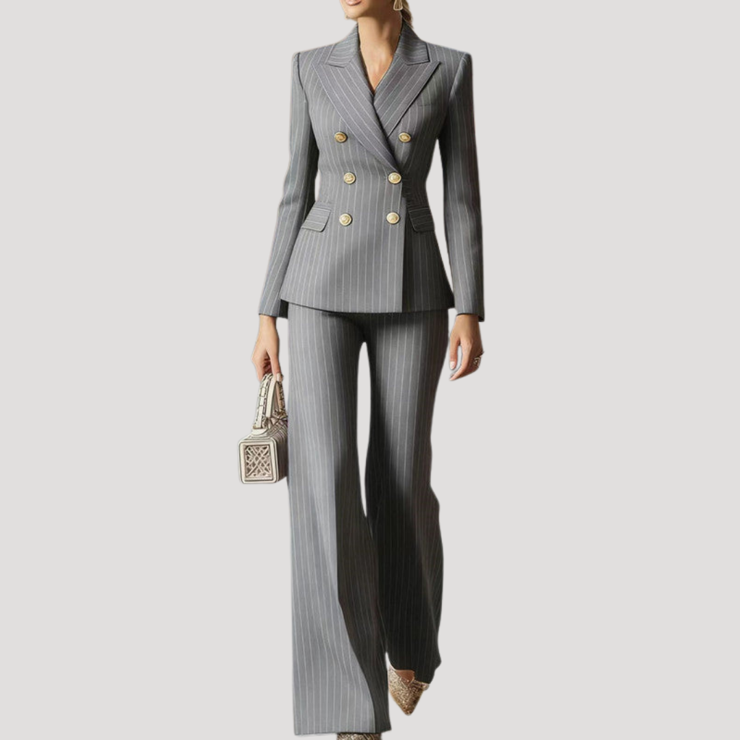 Women’s Double Breasted Elegant Pinstripe Trouser Suit