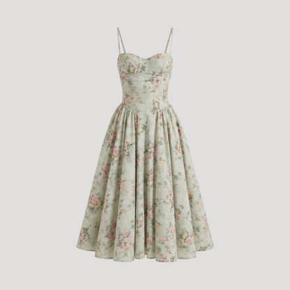 Floral Corset Midi Dress – Fitted Summer Party Dress