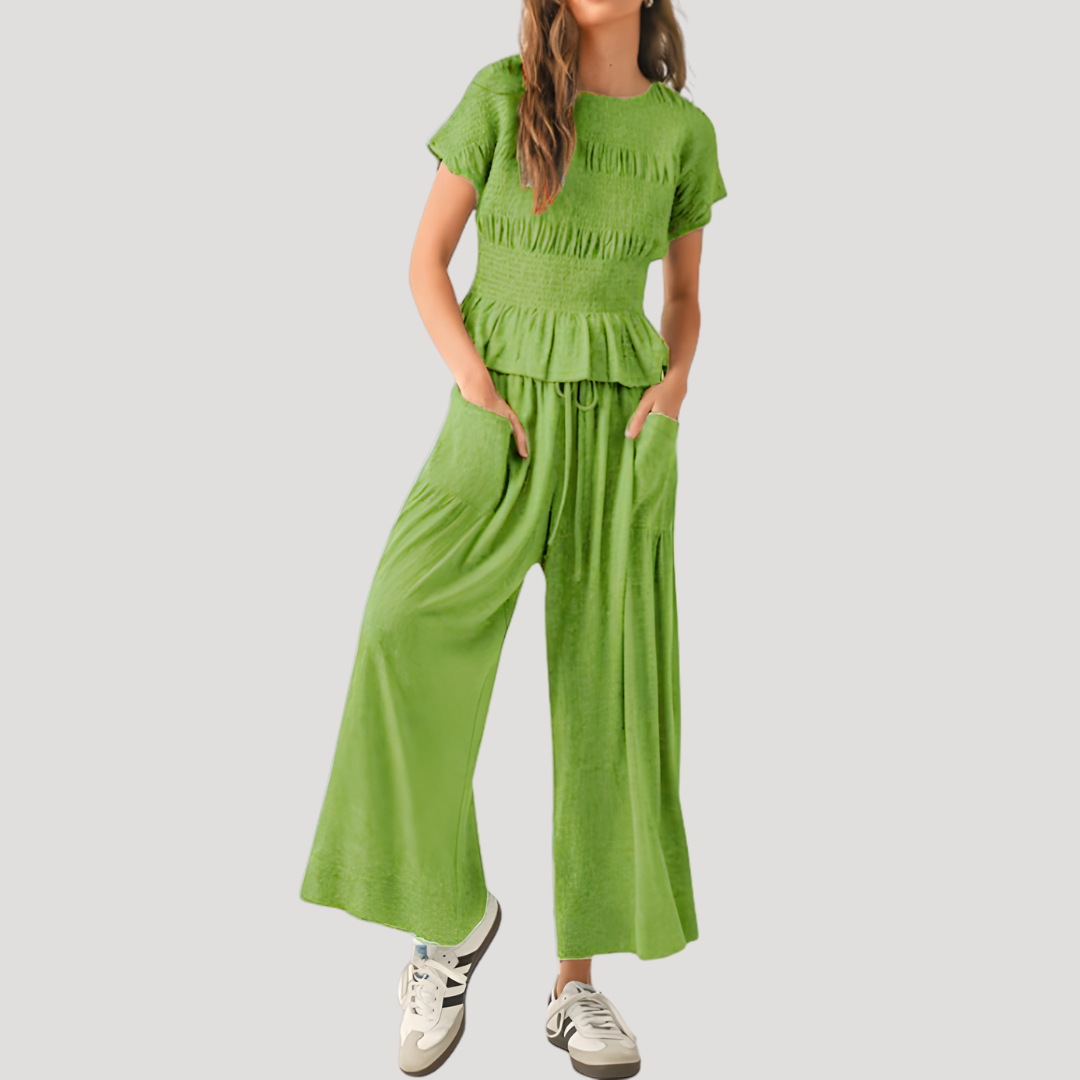 Women’s Peplum Top & Wide-Leg Trousers Co-Ord Set