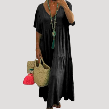 Boho V-Neck Tiered Maxi Dress for Holiday and Beach Days