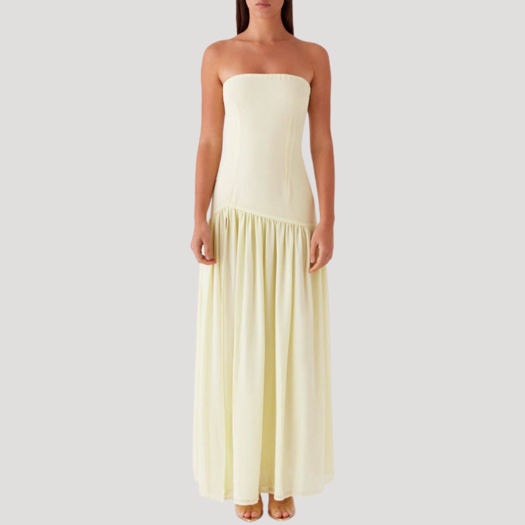 Elegant Strapless Maxi Dress with High Slit for Evening Events