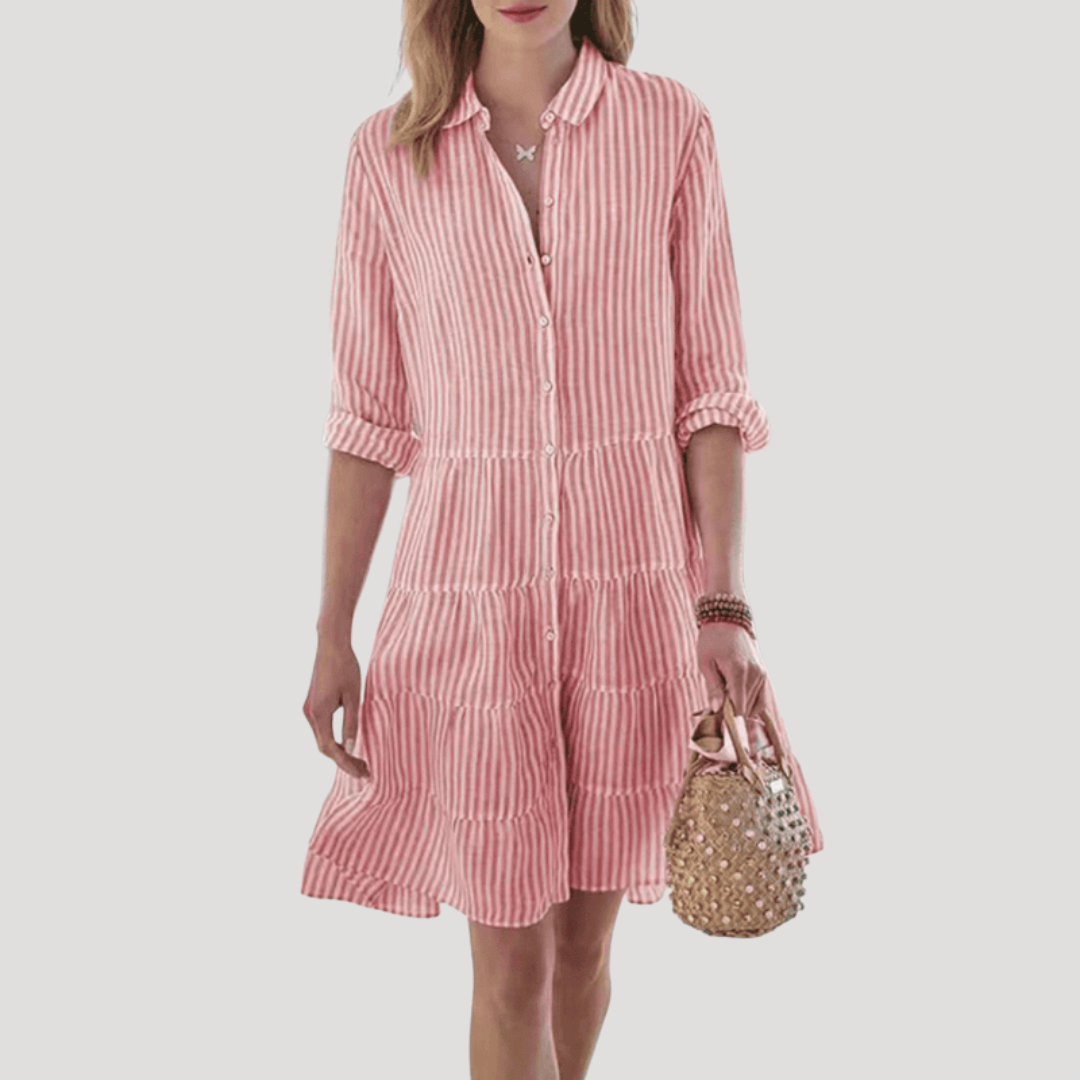 Striped Cotton Midi Shirt Dress with Flattering Fit