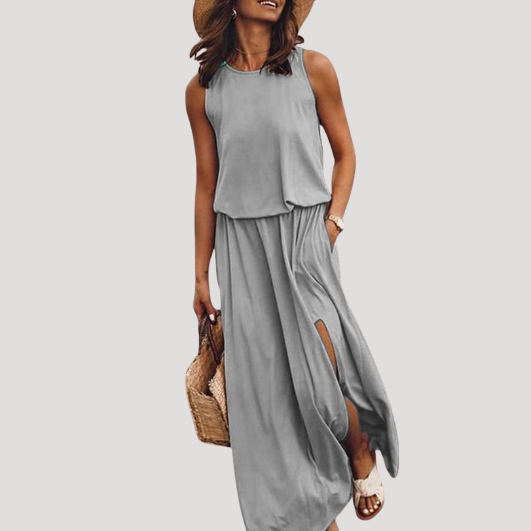 Flowy Sleeveless Maxi Day Dress with Side Slit