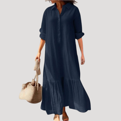 Linen Tiered Maxi Shirt Dress
