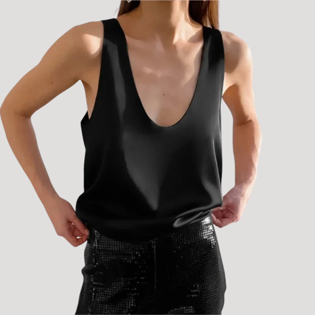 Satin Plunge Cami Top – Deep V Neck Sleeveless Evening Vest