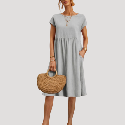Comfortable Shift Day Dress with Gathered Waist