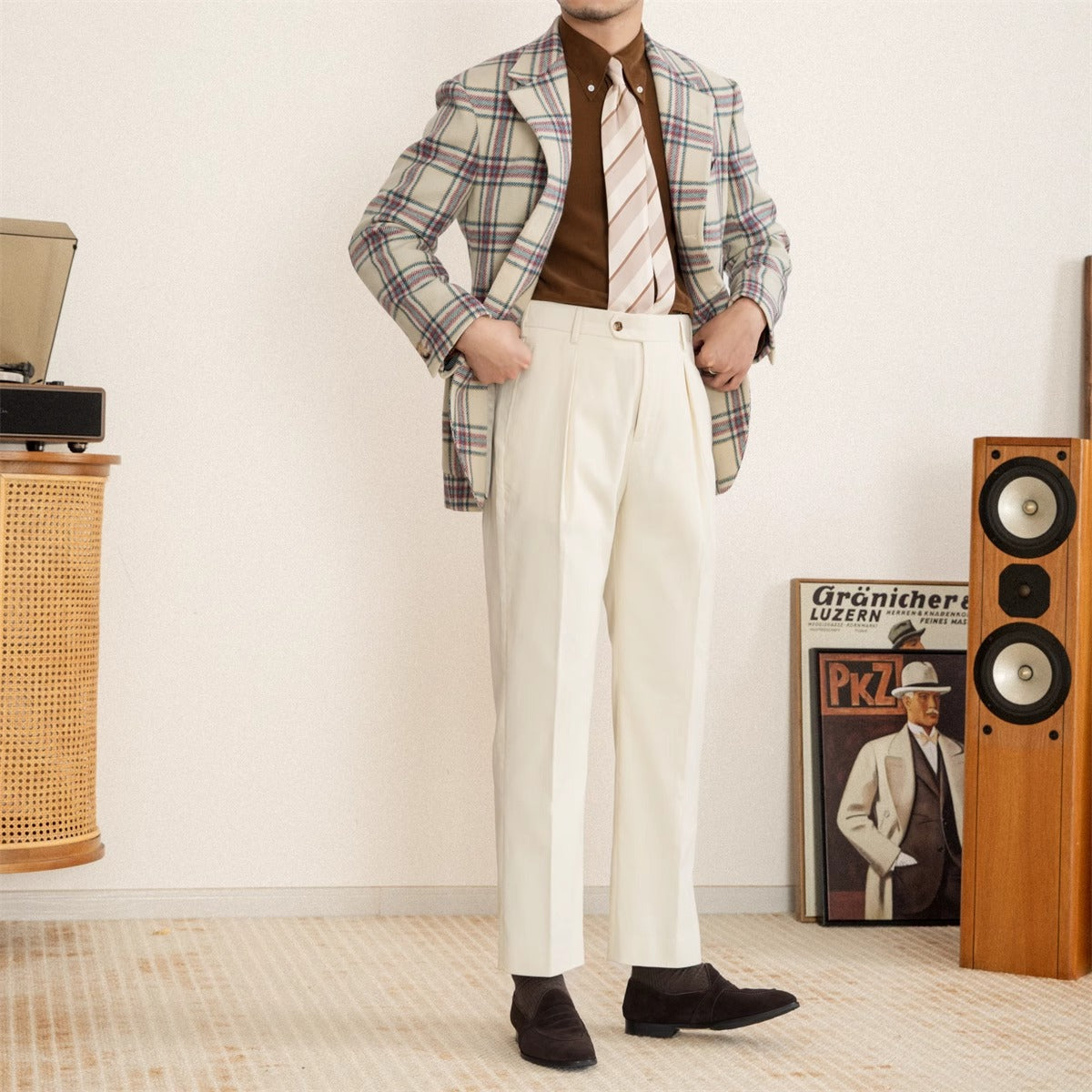 Aspen Cotton Corduroy Straight Pleated Trousers