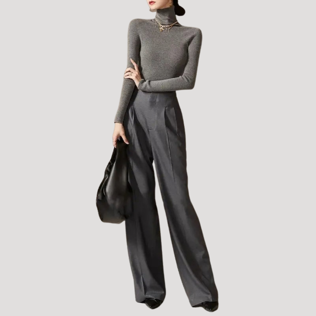 Women's High Waisted Pleated Trousers – Wide Leg Smart Casual Pants