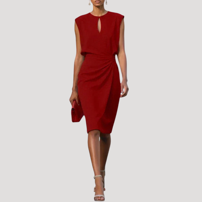 Sleeveless Midi Occasion Dress with Draped Waist