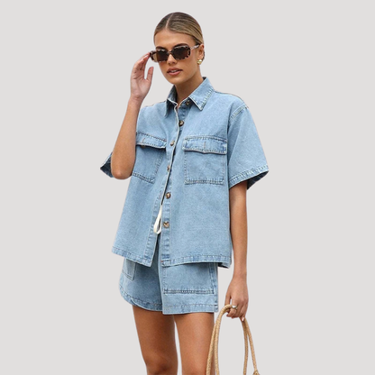 Women’s Denim Shirt and Shorts Co-Ord Set