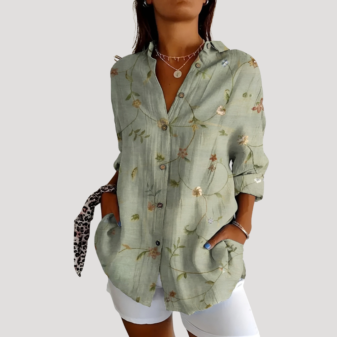 Women’s Summer Floral Print Button Front Blouse