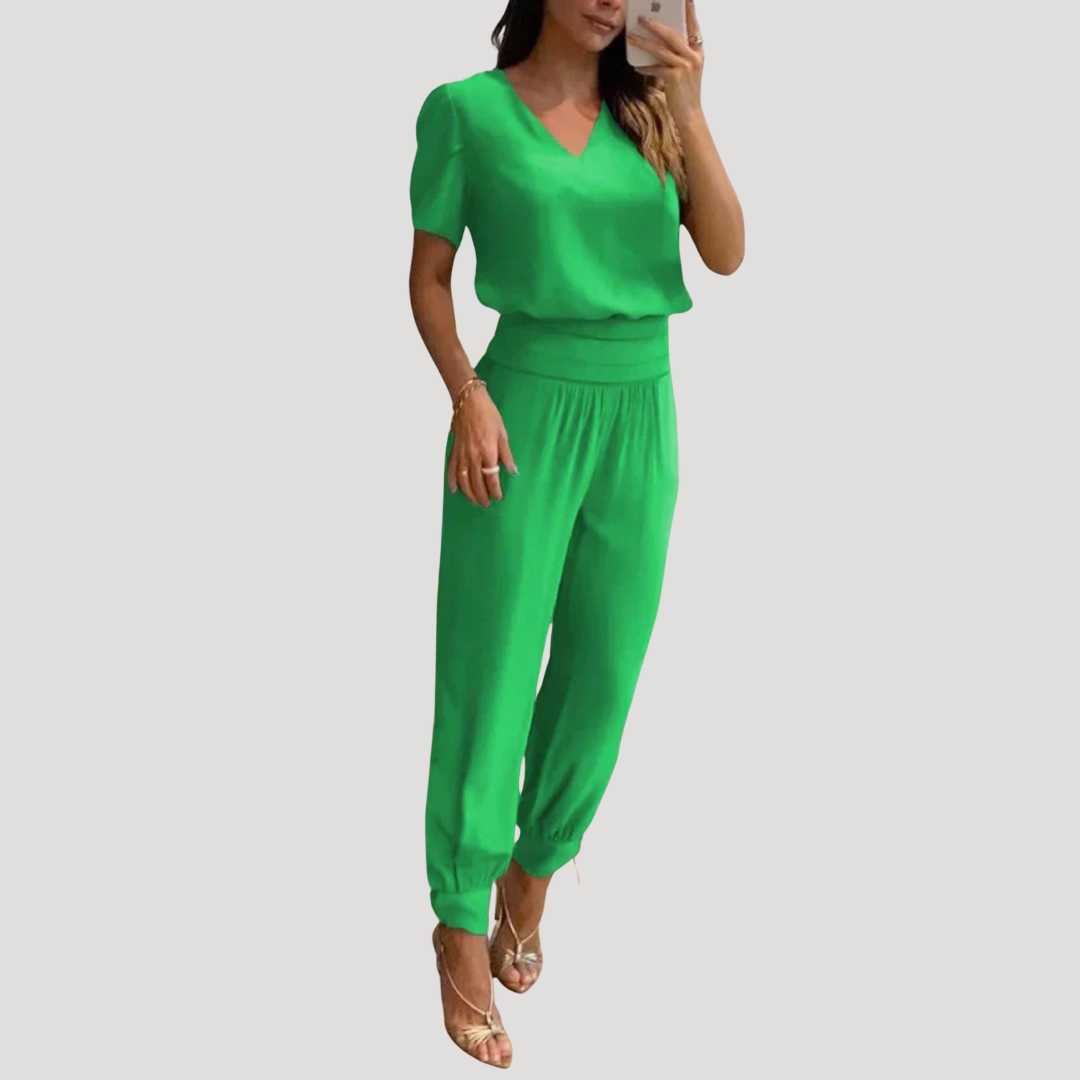 Women’s Chic V-Neck Short Sleeve Co-Ord Set