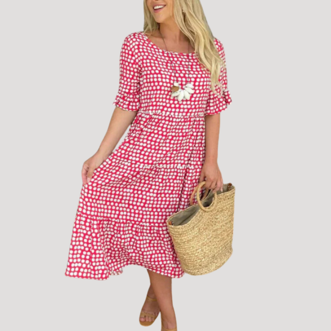 Relaxed Short Sleeve Tiered Midi Dress