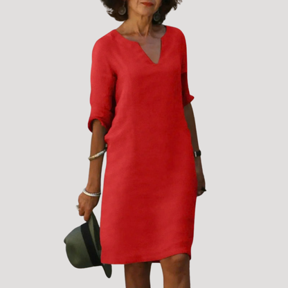 Effortless Shift Day Dress with V-Neck