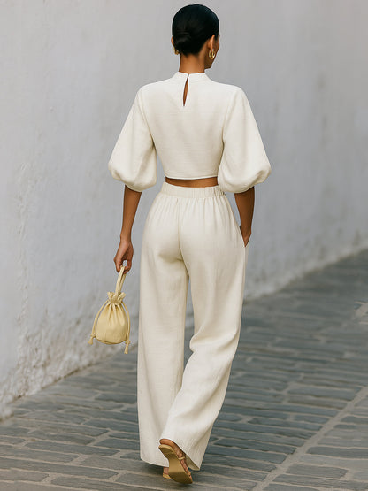 Glowy - Textured Creamy White Lantern Sleeve Set