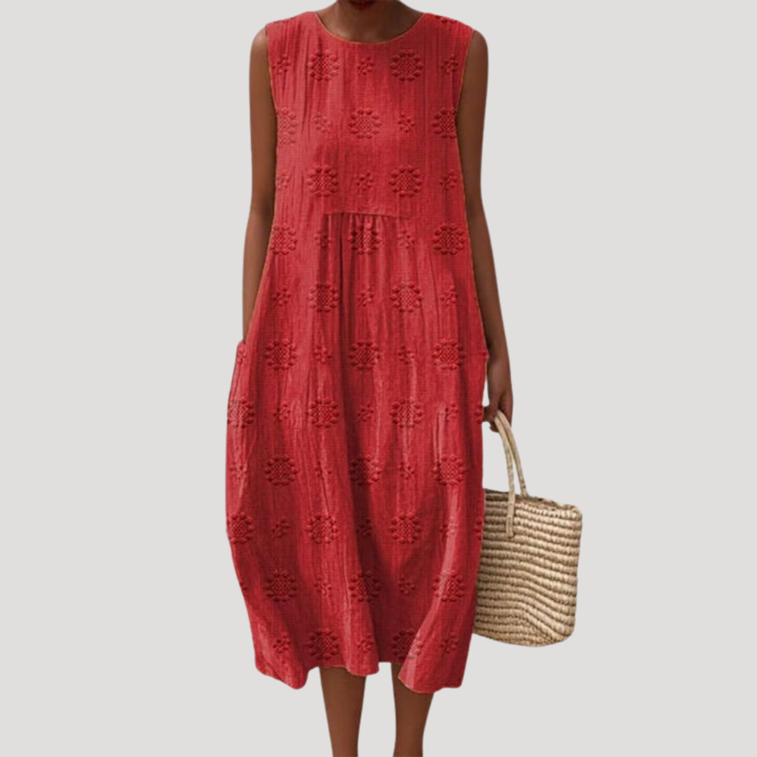 Flowy Textured Sleeveless Smock Midi Dress