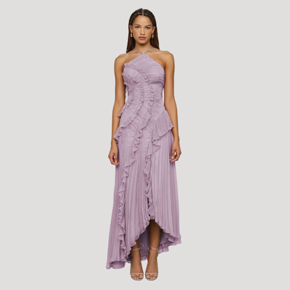 Women’s Elegant Occasion Halter Neck Frill Midi Dress