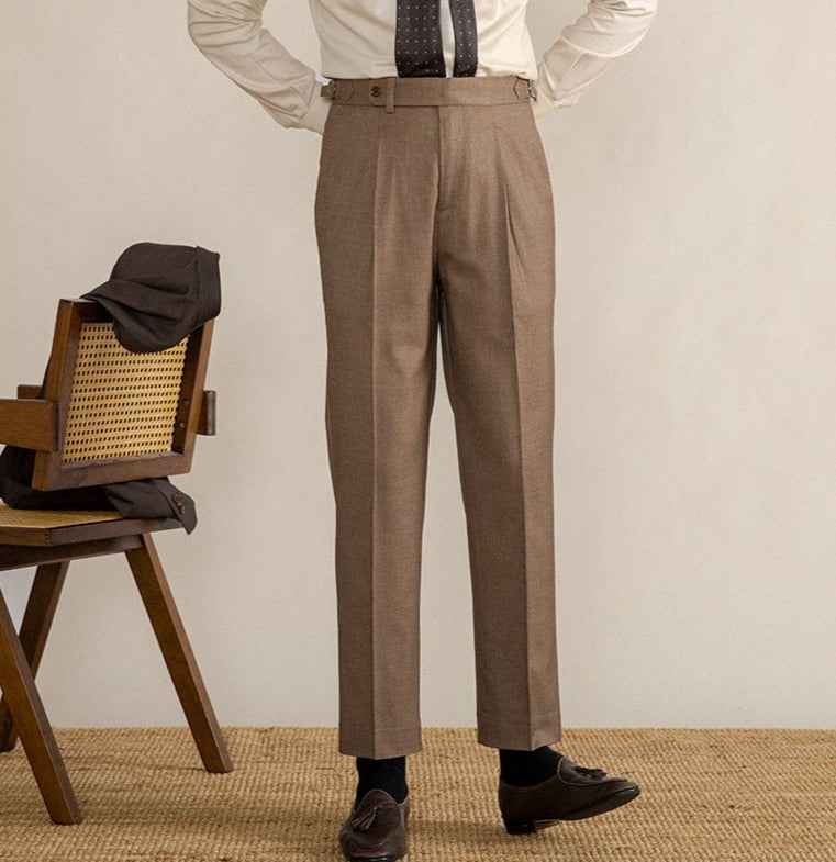 Herringbone Oxford Pleated Trousers
