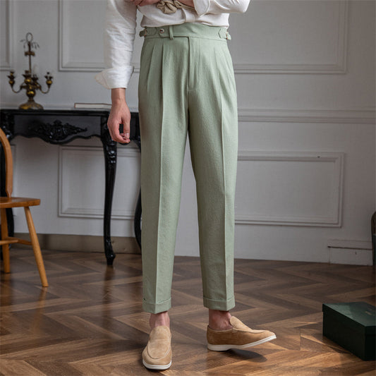 Double Pleat Airy Seersucker Trousers Positano
